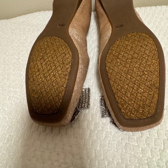 Jessica Simpson Gold Glitter Square Toe Flats Rhinestone Bow Bling Party Sz 6M - Picture 4 of 4